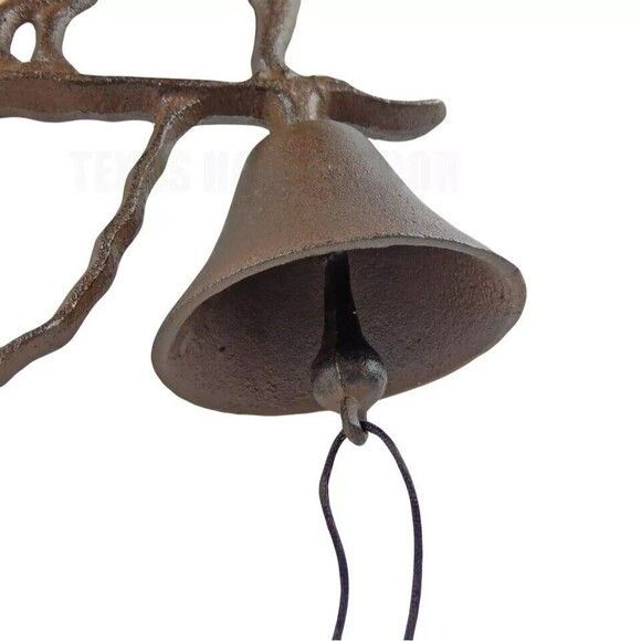 Dog Scroll Dinner Bell Cast Iron Wall Mounted Rustic Antique Brown Finish - Picture 7 of 7